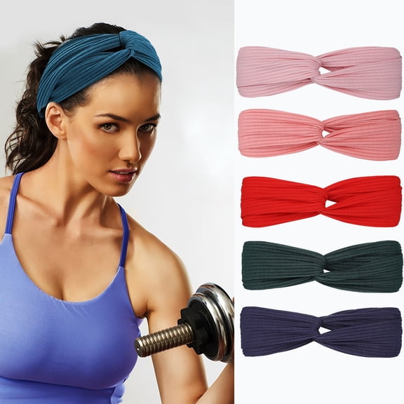 Headbands for Women Men LSQii Sports Knitted Knot Hair Band Hijab Wicking Adjustable Elastic Solid Color Head Wrap for Yoga Gym Running,Under $3