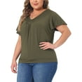 thumbnail image 4 of Agnes Orinda Talla Grande Blusa para Mujeres con Cuello en V y Volantes, Camiseta de Manga Corta, Tops de Verano 4X Verde, 4 of 6