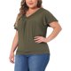 thumbnail image 4 of Agnes Orinda Talla Grande Blusa para Mujeres con Cuello en V y Volantes, Camiseta de Manga Corta, Tops de Verano 4X Verde, 4 of 6
