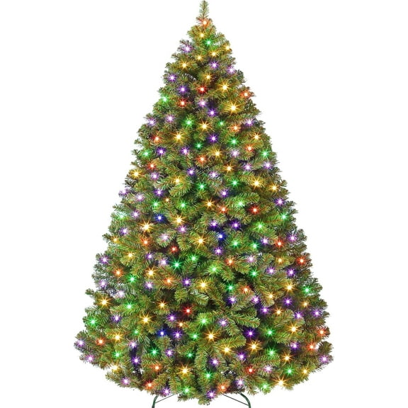JoanKaren 6' Pre-Lit Green Artificial Christmas Tree,Metal Stand Full Xmas Tree with 450 Multicolor Lights