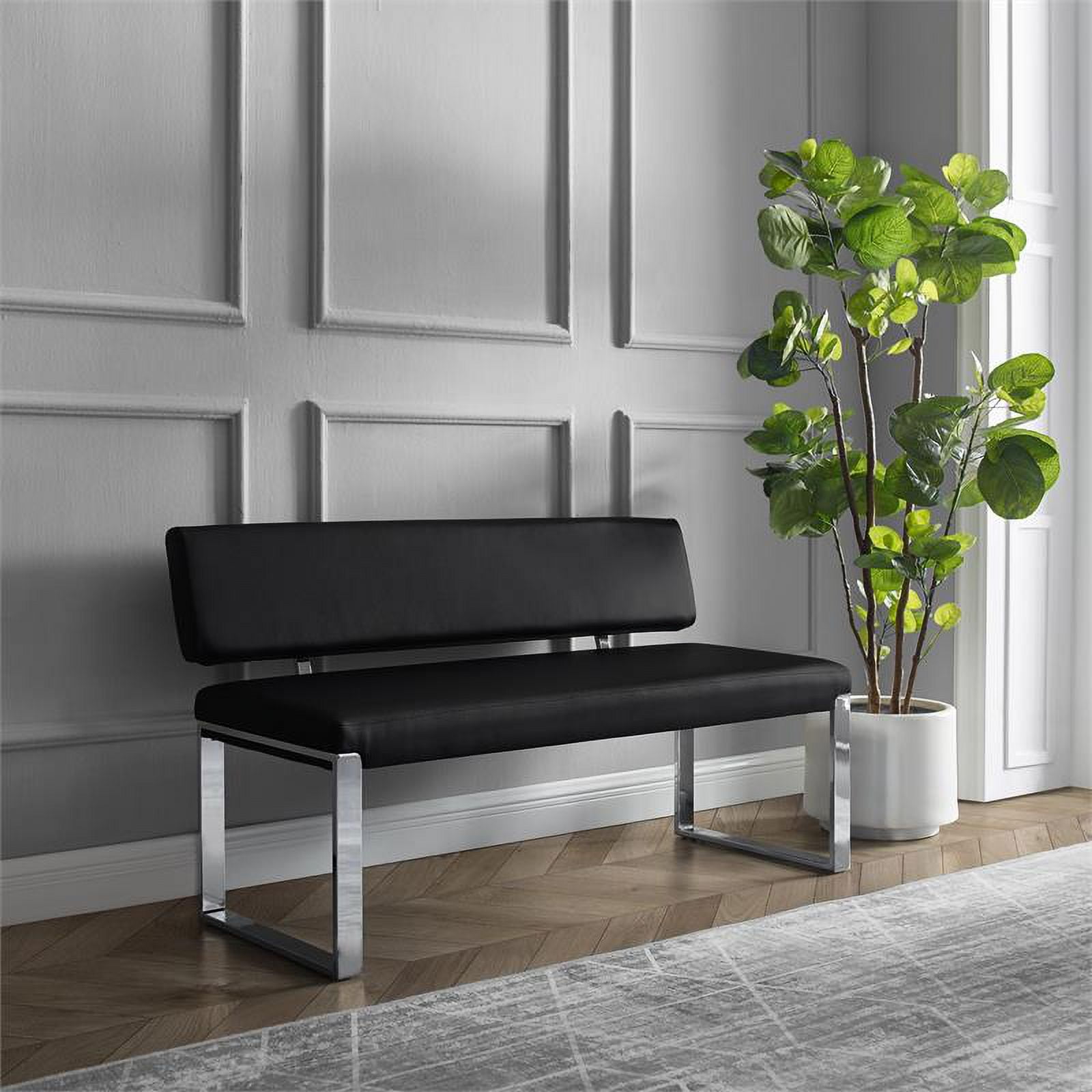 Leather Mabel Posh Bench BH208-01BN-UE Legs, Chrome with Rectangular Upholstered Brown Faux Living
