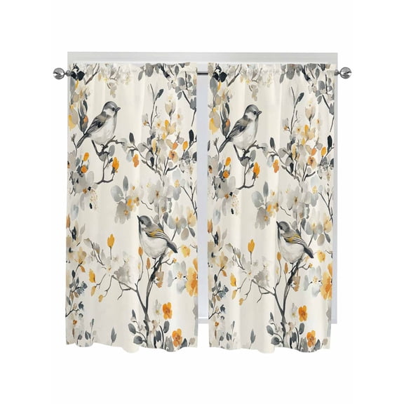 Living Room Curtains 72 Inches length, Yellow Grey Botanical Window Treatment Curtain Drapes, Spring Floral Birds Vintage Light Filtering Drapes for Bedroom Laundry Room, 52"x72", 2 Panels