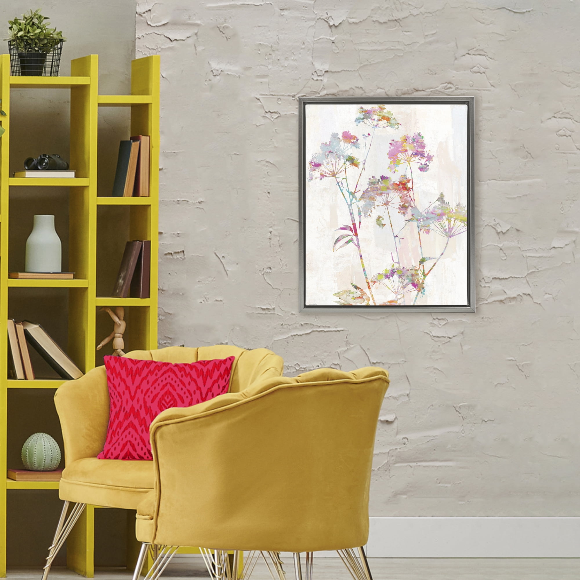 Kaleidoscopic Delicate Herbs Gray Framed Floater Canvas Wall Art, design by Amber Sterling