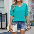 thumbnail image 6 of Women Summer V Neck Tunic Tops Puff Sleeve Shirts Hollow Out Tee Shirt Regular Fitted Blouses Dressy Classic T Shirt Going Out Clothes, 6 of 7