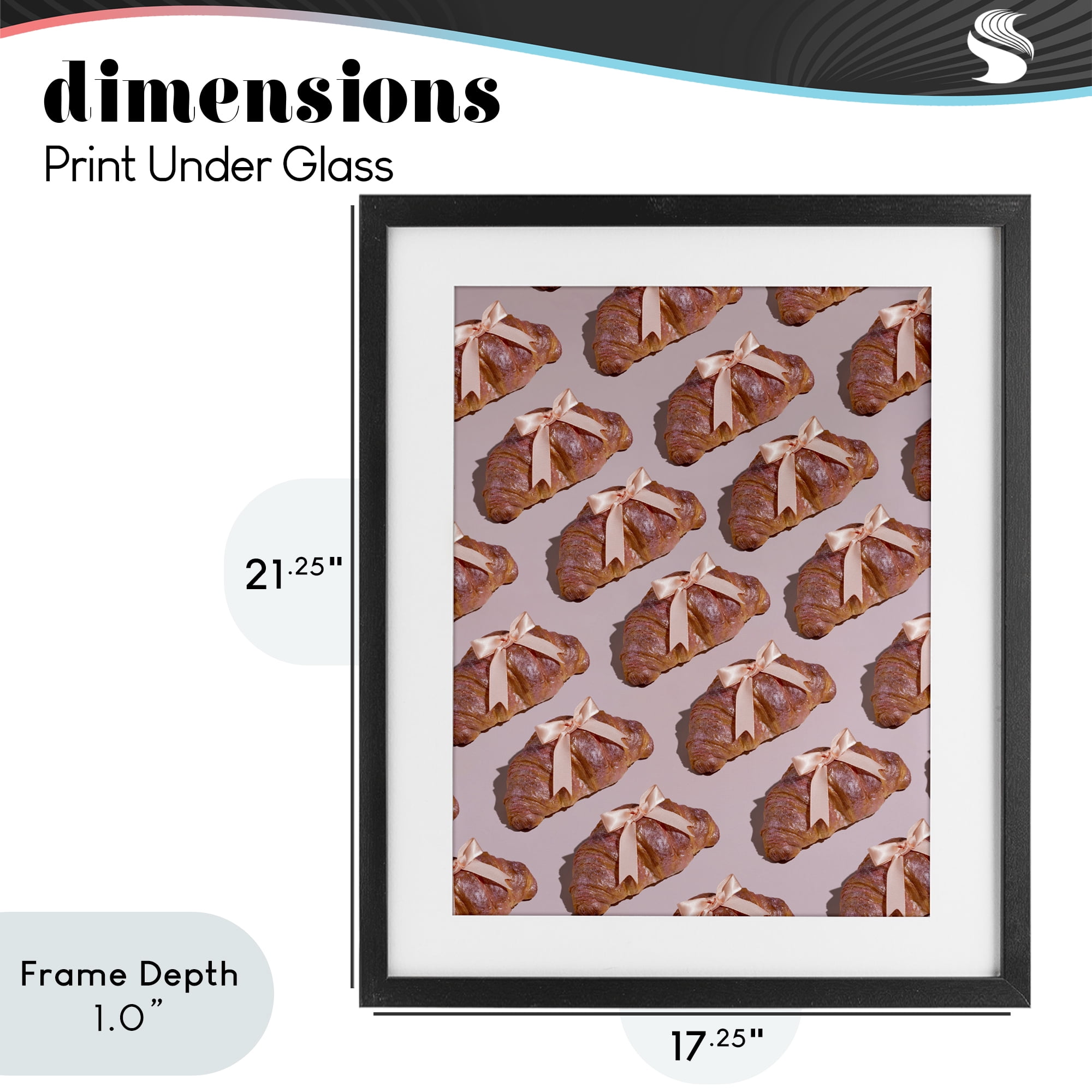 Stupell Industries Croissants with Ribbons Pattern Black Framed Print Under Glass, design by LISH Creative