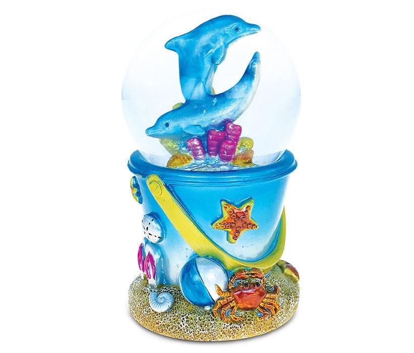 Puzzled Resin Sand Bucket Dolphin Snow Globe (65mm), 4.5 Inch Tall Figurine Intricate & Meticulous Detailing Art Handcrafted Tabletop Sculpture Centerpiece Accent Ocean Sea Life Themed Home Décor