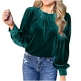 thumbnail image 2 of Eiyaclvo Women's Vintage Velvet Tops Trendy Puff Long Sleeve Crewneck Tunic Tops Comfy Velour Pullover Elegant Casual Solid Color Shirts, 2 of 8