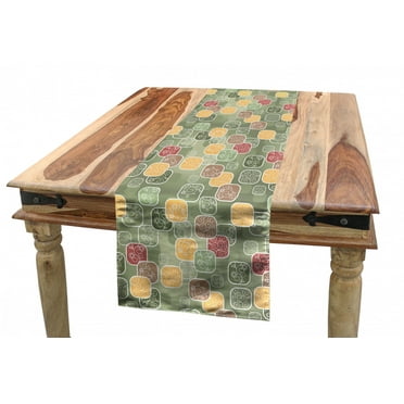 Floral Table Runner, Oval Cornered Geometric Squares of Many Sizes Varied Flowery Patterns Lines Swirls, Dining Room Kitchen Rectangular Runner, 3 Sizes, by Ambesonne