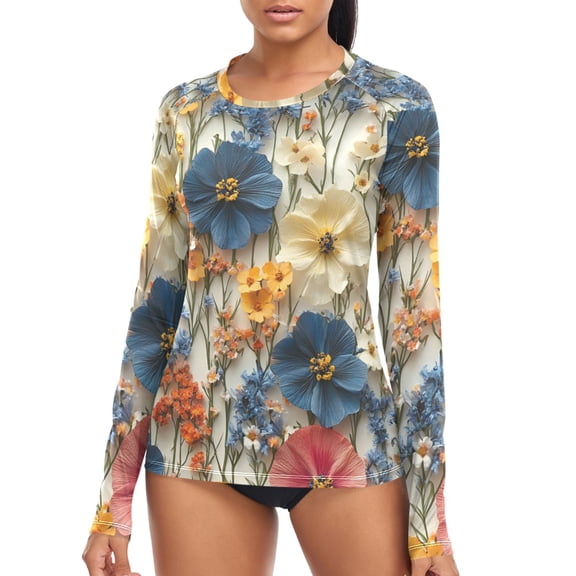 joogoo Womens UPF 50 Sun Shirts Colorful Flower Long Sleeve UV Protection Rash Guard Tops S