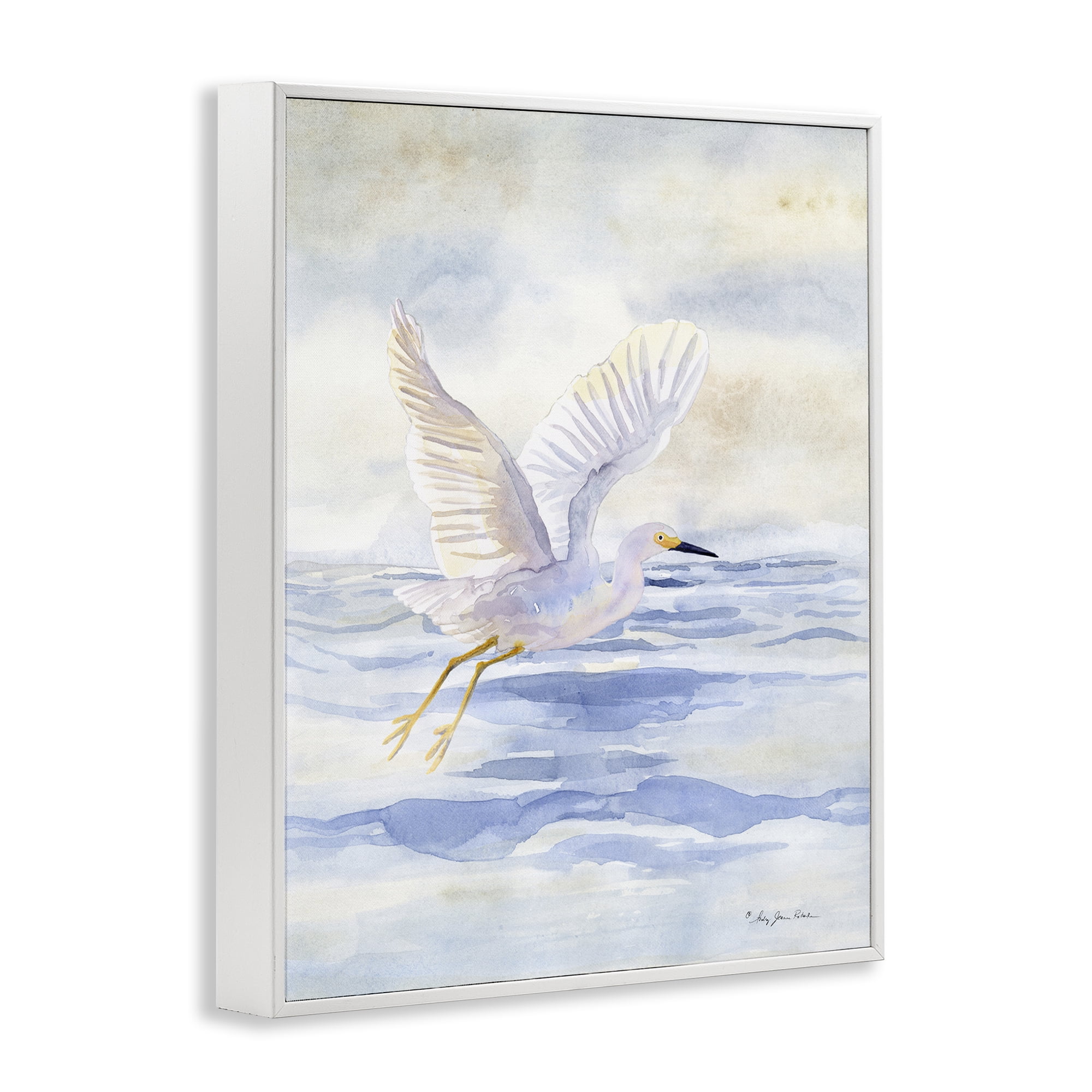 Stupell Industries Swan Flying Over Water Landscape Painting White Framed Art Print Wall Art, 11 x 14