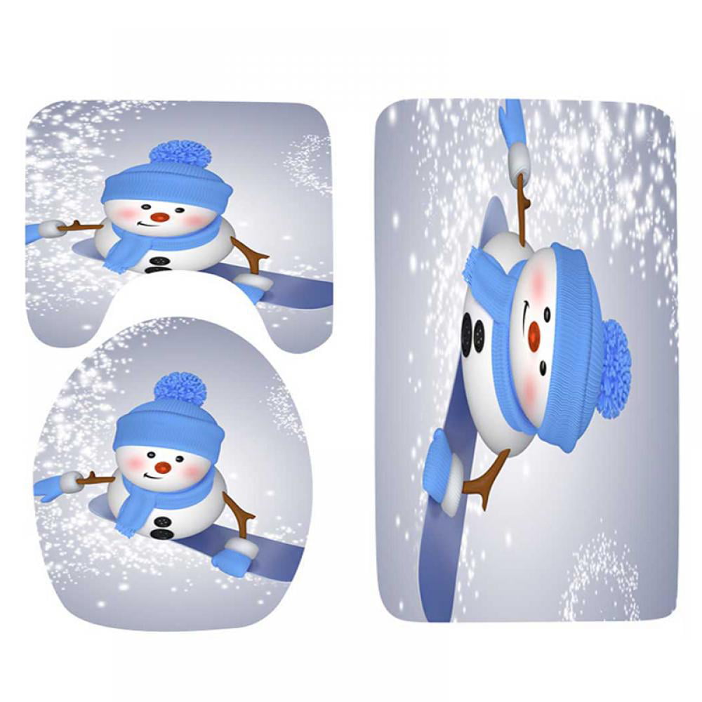 Details about   Christmas Snowman Waterproof Shower Curtain Toilet Pedestal Pad Cover Bath Mat 