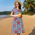 thumbnail image 4 of Fotbe Starfish Navy Blue Stripe Vestido Largo de Moda para Mujer, Vestido Tipo Camiseta con Manga Corta y Estilo Casual a Rayas y Bloques de Color, 4 of 6