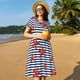 thumbnail image 4 of Fotbe Starfish Navy Blue Stripe Vestido Largo de Moda para Mujer, Vestido Tipo Camiseta con Manga Corta y Estilo Casual a Rayas y Bloques de Color, 4 of 6