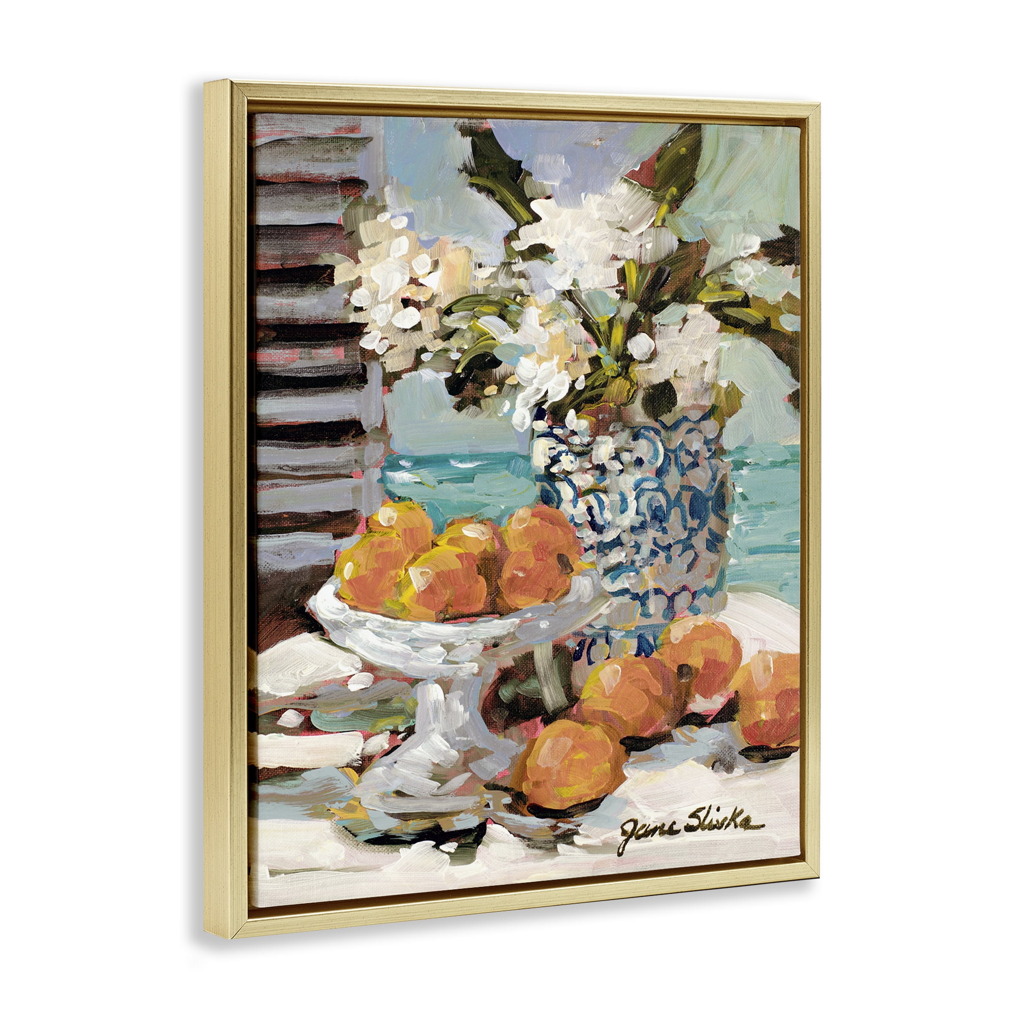 Stupell Industries Coastal Fruits Still Life Food & Beverage Painting Gold Floater Framed Art Print Wall Art, 17 x 21