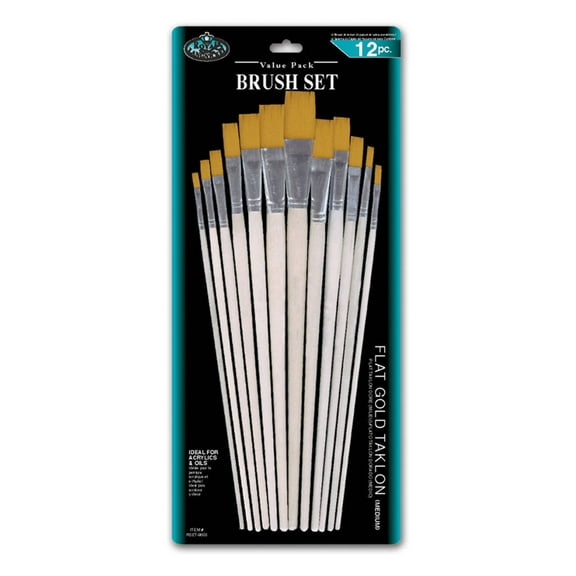 RSET-9603 | 12pc Gold Taklon Flat Brush Set