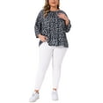 thumbnail image 2 of Blusas de mujer de tallas grandes Agnes Orinda con estampado de lunares, de manga 3/4, camiseta casual de cuello redondo, 4X azul marino, 2 of 5