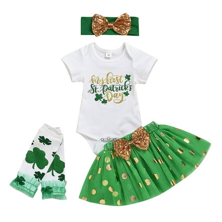 

Baby Girls St Patrick s Day Letter Print Romper Tutu Skirt Leg Warmer Set Clothes Outwear For 9-12 Months