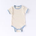 thumbnail image 2 of Krdevn Baby Striped Bodysuit, Ribbed Knit Short Sleeve Romper with Contrast Trim, Soft Comfortable Summer Playwear for Boys & Girls,12-18 Months, 2 of 3