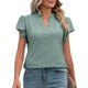 thumbnail image 1 of Blusa de verano verde oscuro, corte holgado, detalle de ojales, talla XL, escote en V, mangas con volantes, 1 of 6