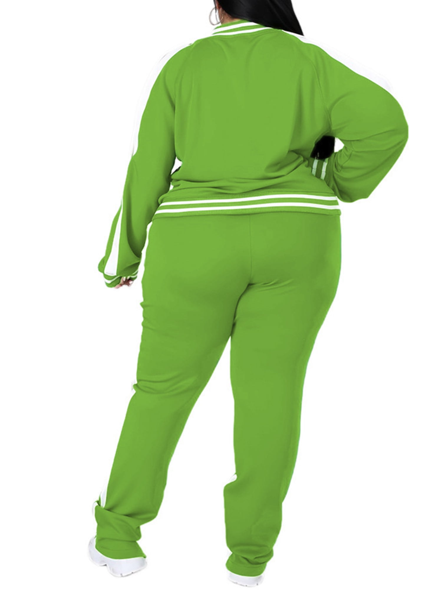 Capreze Plus Size Two Piece Outfits for Women Oversized Casual Track Suits  for Ladies Jogging Set Zipper Sweatshirt with Pockets Light Green XXXXXL