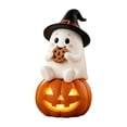 thumbnail image 4 of Halloween Ghost Figurine, Light Up LED Ghost Statue with Witch Hat Pumpkin Design, Cute Resin Halloween Decoration, Tabletop Fall Decor for Mantel Shelf Home, 4 of 7