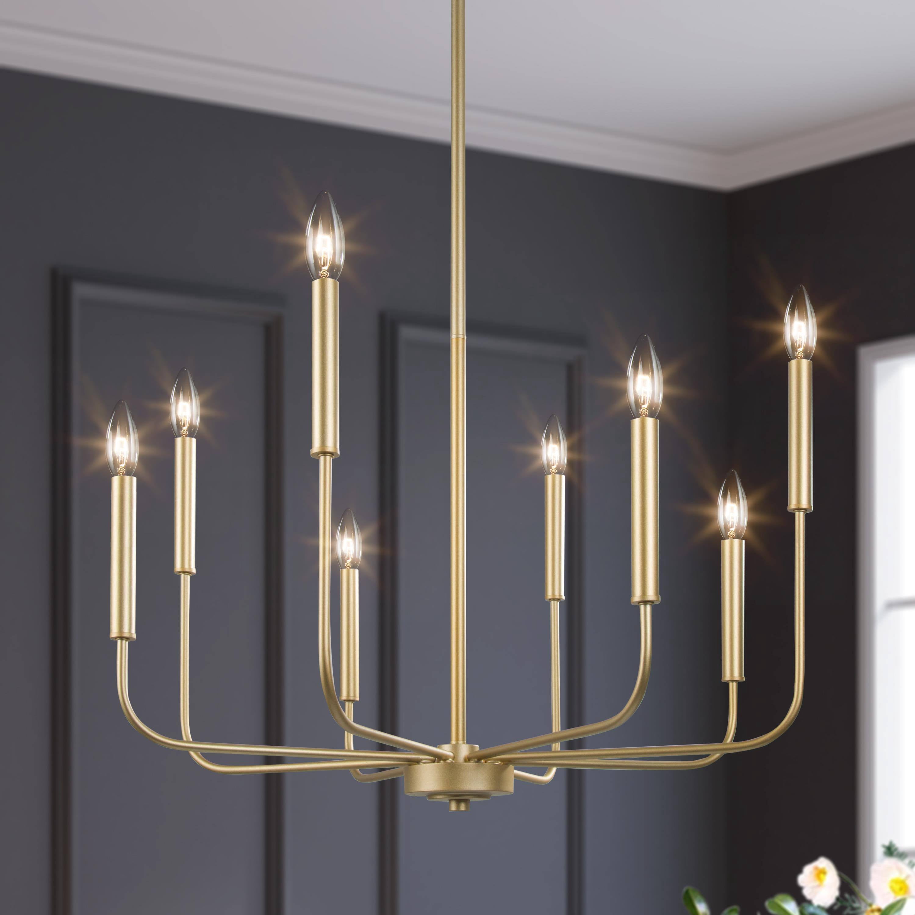 LNC 8-Light Matte Gold Candle Chandelier for Kitchen, Dining or Living Room