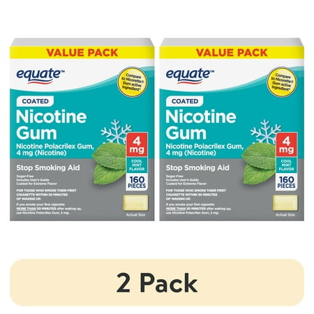 (2 pack) Equate Nicotine Gum 4 mg, Stop Smoking Aid, Mint Flavor, Coated, 160 Count