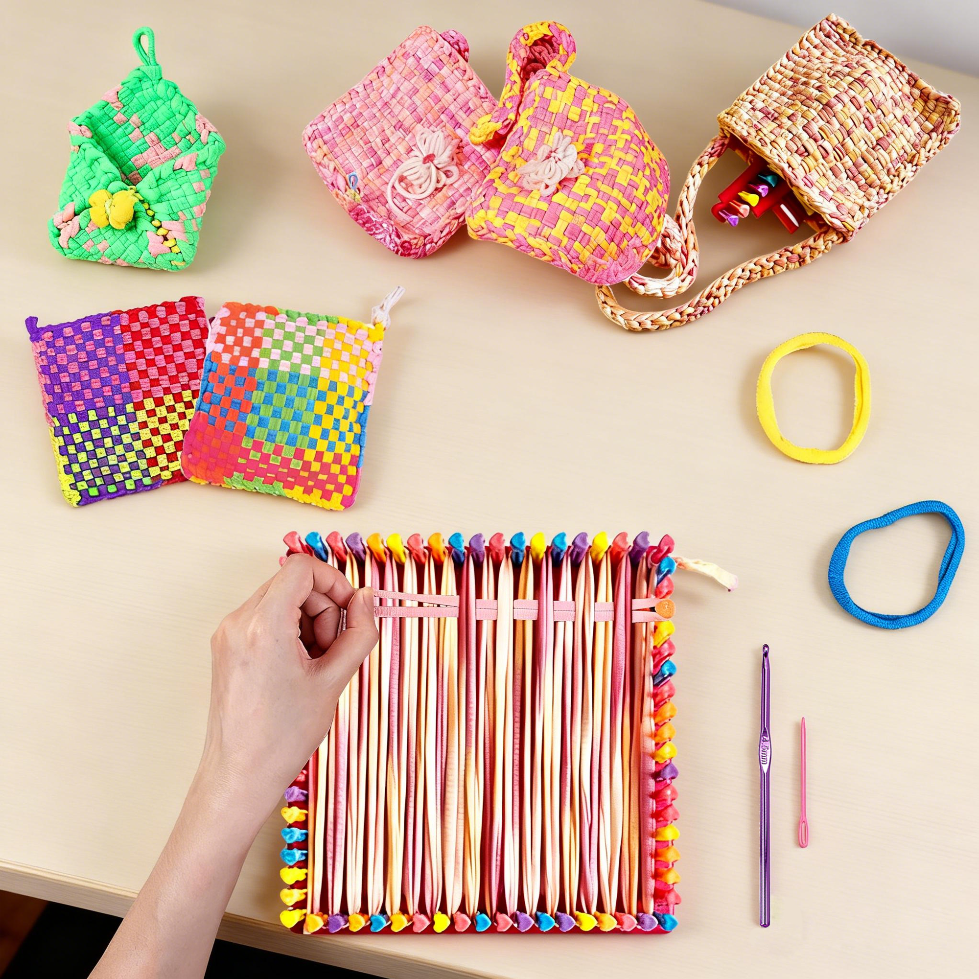Richgv Weaving Loom Kit Kids Toys for Girls, Potholder Loom Kits DIY Arts and Crafts for Making Handbags, Knitting Activity Gifts for Girls 6-12