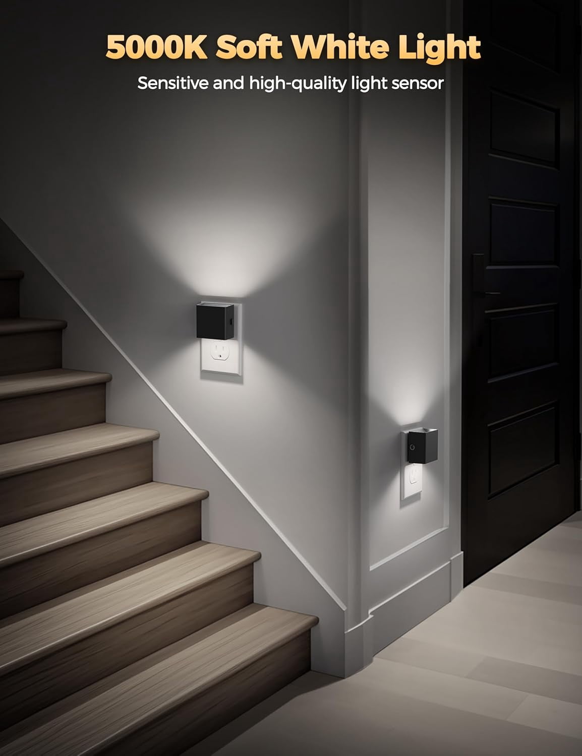 RGHJAR-LED Night Lights Plug into Wall [4 Pack], Plug in Nightlight, 3 Level Brightness Adjustable Night Light, Dusk to Dawn Sensor, Nightlights for Adults, Bedroom, Bathroom, Hallway, 5000K