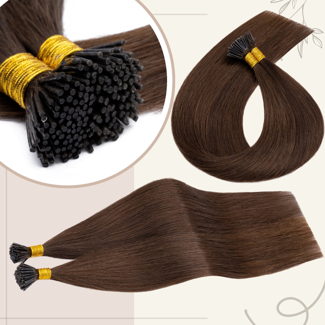 Benehair 100% Real Remy Human Hair Extensions 1g I Tip Hair Pre Bonded Stick Tip Micro Ring Beans Women Straight Brown 50g