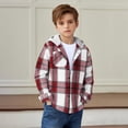 thumbnail image 7 of Yutgune Boys Plaid Flannel Shirt, Long Sleeve Hooded Button Down Shirt Jacket with Pocket, Fall Winter Shacket, Sizes 3-12 Years, 7 of 7