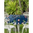 thumbnail image 3 of Outdoor Tablecloth with Umbrella Hole for Patio/Picnic/Party/Camping, Navy Blue Spring Floral Waterproof Table Cloth Round Cover Washable, Green Botanical Summer Flower Birds (Dia 54"), 3 of 8