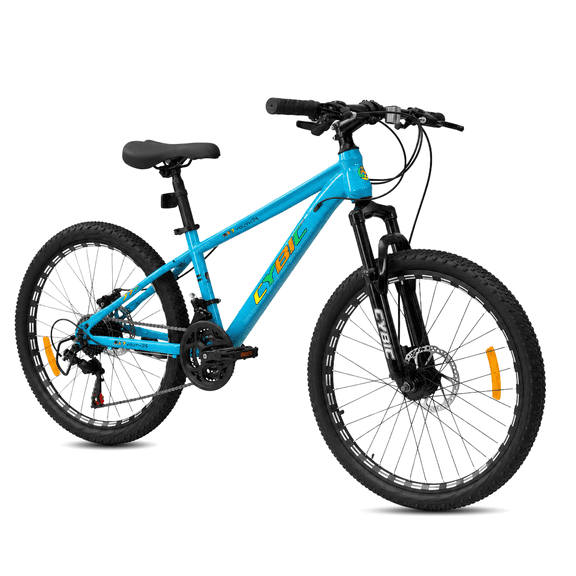 CYBIC 24 Inch Mountain Bike for Boys Girls and Teens, 21-Speed Bicycle with Front Suspension Fork, Dual Disc Brakes, High Carbon Steel Frame, Blue