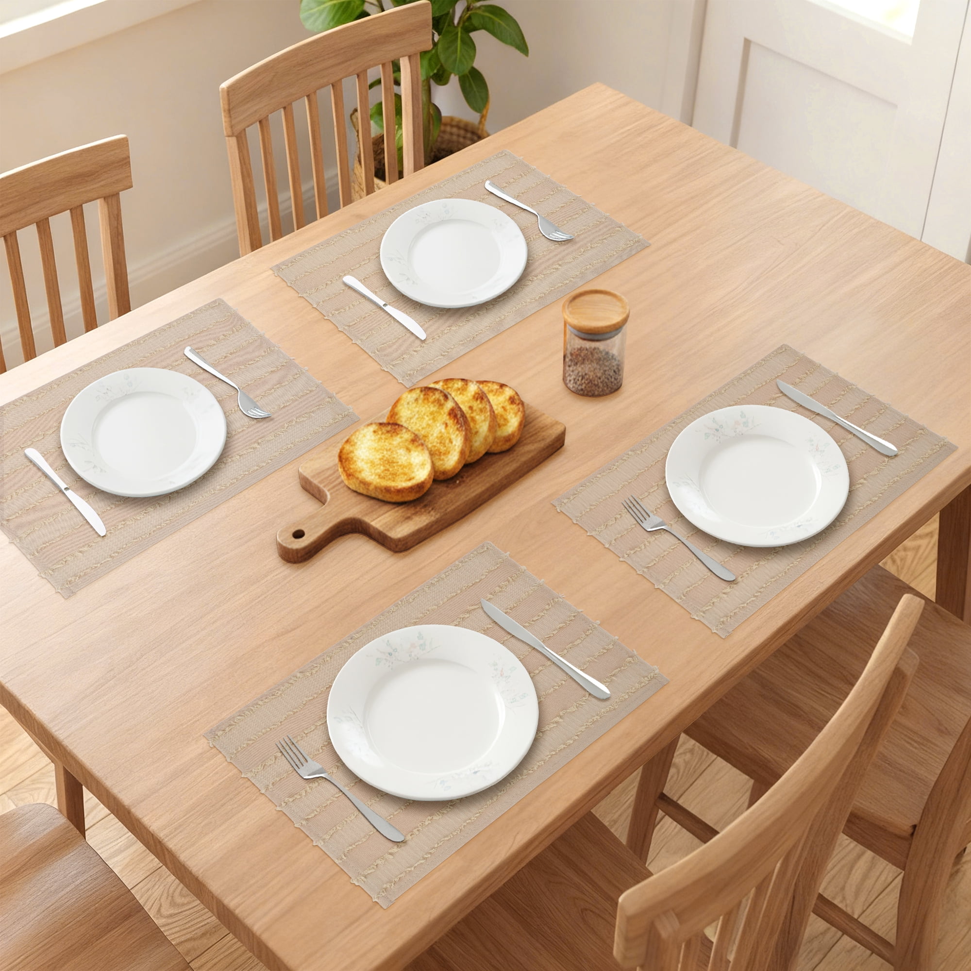 Unique Bargains Rustic Placemats Set of 4 Rectangular Cotton Blend Yellow 15.7x11.8inch
