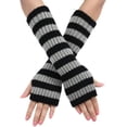 thumbnail image 2 of Dalrosia Striped Arm Warmers Long Fingerless Winter Gloves Knitted Elbow Length Women Gloves Warm Goth Gloves with Thumb Hole for Costume Accessories, 2 of 2