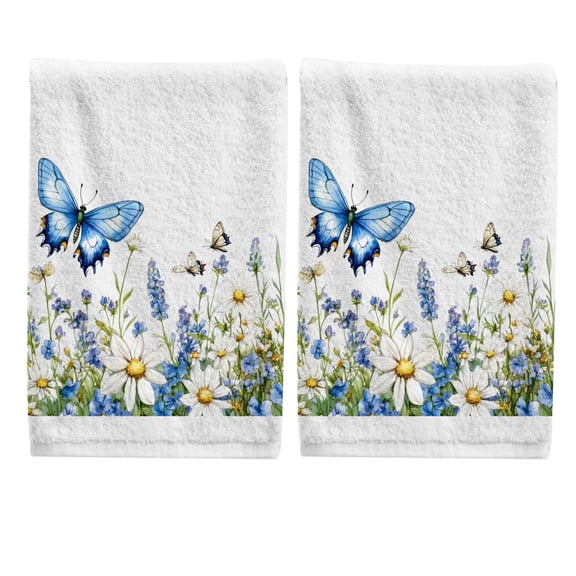 Butterfly in Flowers Hand Towels Set for Bathroom Cotton Face Towel Decorative 15.5x29.5 inch