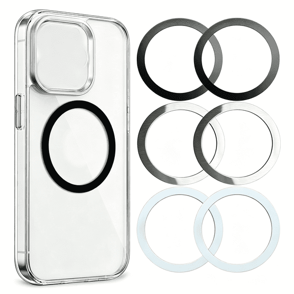 XUBIYM 6 Pack Magsafe Universal Metal Rings Compatible with Magsafe Sticker, Magnetic Ring for Phone Cases & Wireless Charging, 2 Black, 2 White & 2 Silver