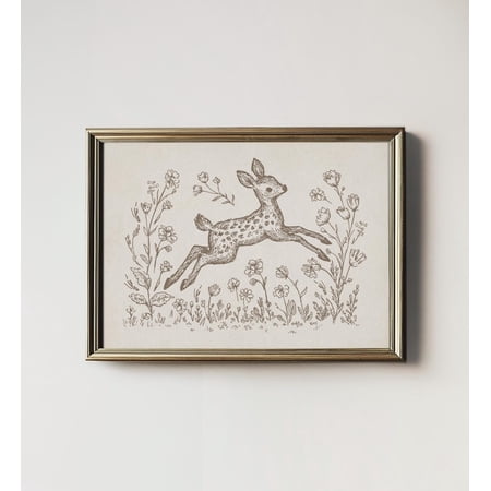 Woodland Fawn Nursery Wall Art Print With Cottagecore Forest Animal Decor
