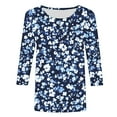 thumbnail image 4 of Women's Summer T-Shirts New Floral Print Shirts Round Neck Casual 3/4 Length Sleeve Pullover Tops, 4 of 5