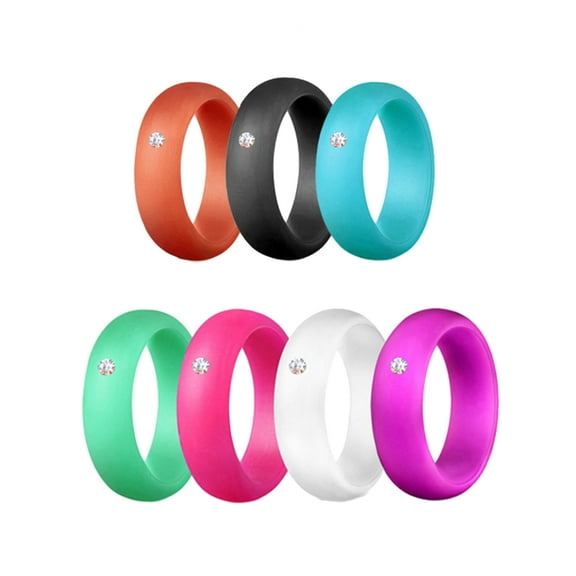 7 Packs Silicone Wedding Ring for Women Rubber Wedding Band Sets Thin Silicone Stacking Rings with Zircon Inlay 5.5mm Wide Size 6-10 - SIZE 6