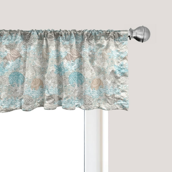 Ambesonne Nautical Window Valance, Pastel Toned Seashells, 54" X 12", Tan Turquoise White