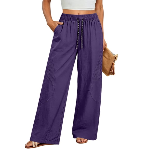 CHGBMOK Plus Size Pants for Women Elastic Waisted Drawstring Lightweight Wide Leg Pants Casual Loose Fit Gym Workout Trousers with Pockets