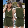 thumbnail image 4 of Conjuntos de Verano de 2 Piezas para Mujer, Sin Mangas, Cuello en V, Camisetas Sin Mangas con Nudo y Pantalones Cortos, Conjuntos A Juego, Verde , Talla XL, 4 of 6