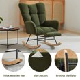 thumbnail image 4 of Tcbosik Rocking Chair, Teddy Fabric Upholstered Glider Rocker with High Backrest, Modern Accent Chair with Footrest and Solid Wood Legs for Bedroom, Living Room, Dark Green, 4 of 8