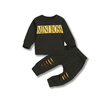 

Dooleck Unisex Mini Boss Outfit Long Sleeve Shirt Top Jogger Pant Baby Clothes Set