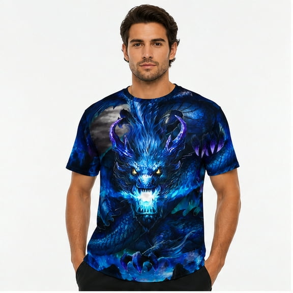 Mikdeno Men's Dragon Graphic T-Shirt Anime Print Fantasy Tee