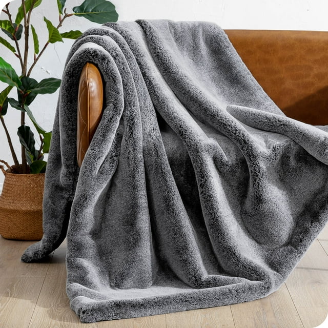 Bare Home Faux Fur Blanket - 60" x 80" - Ultra Soft Fleece - Oversized, Variegated Gray