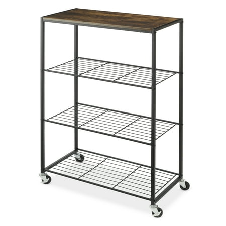 

Whitmor Modern Industrial 4-Shelf Metal and Wooden Freestanding Shelves Black