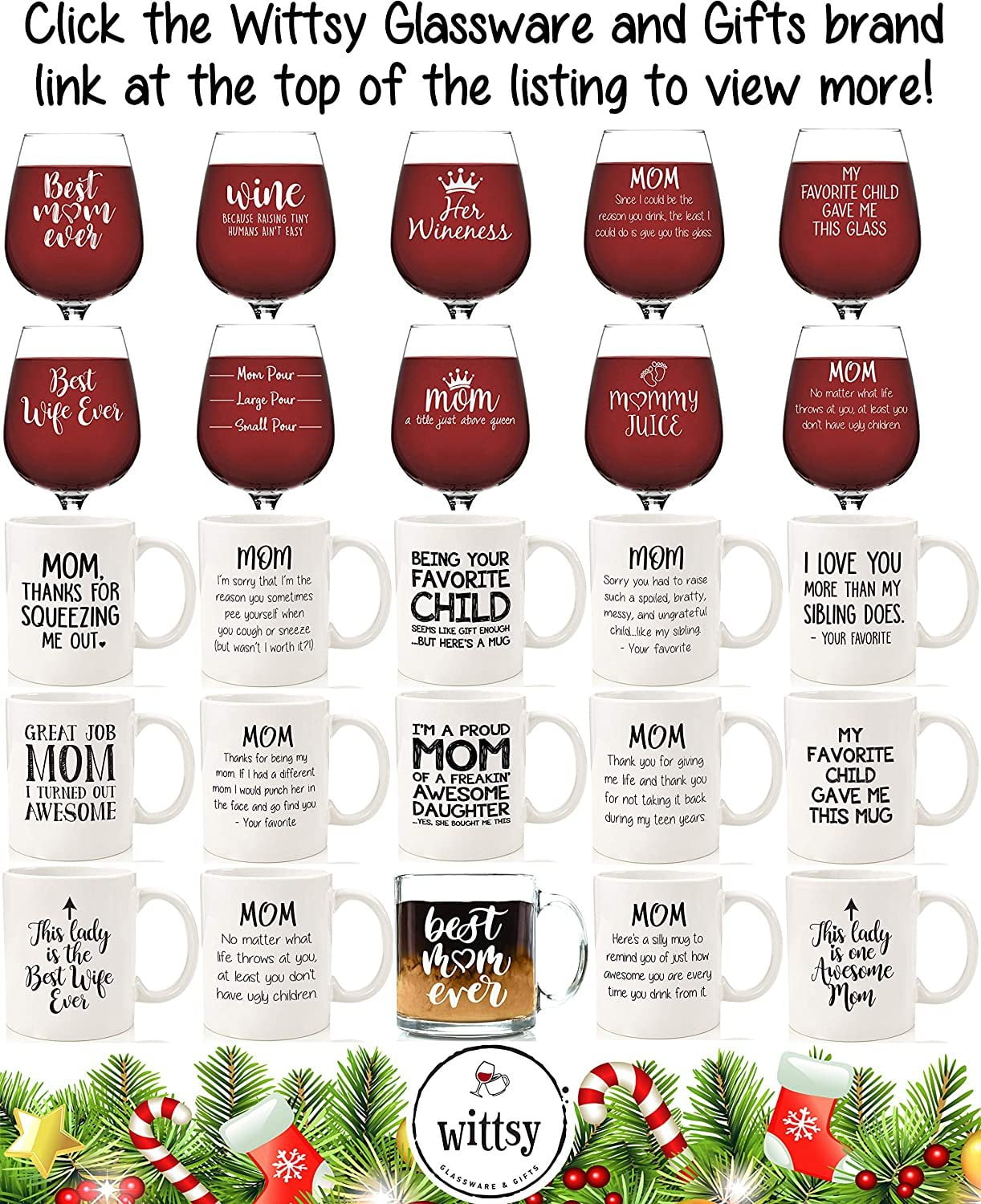 Unique Valentines Gag Gift Ideas for Her from Son Daughter Child Kids Fun Novelty Gift Best Birthday Gifts for Mom Cool Bday Present for Mother Women Mom Reason You Drink Funny Wine Glass 