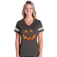 thumbnail image 1 of Womens Halloween Costume Pumpkin Face Football V-Neck T-Shirt, 1 of 5